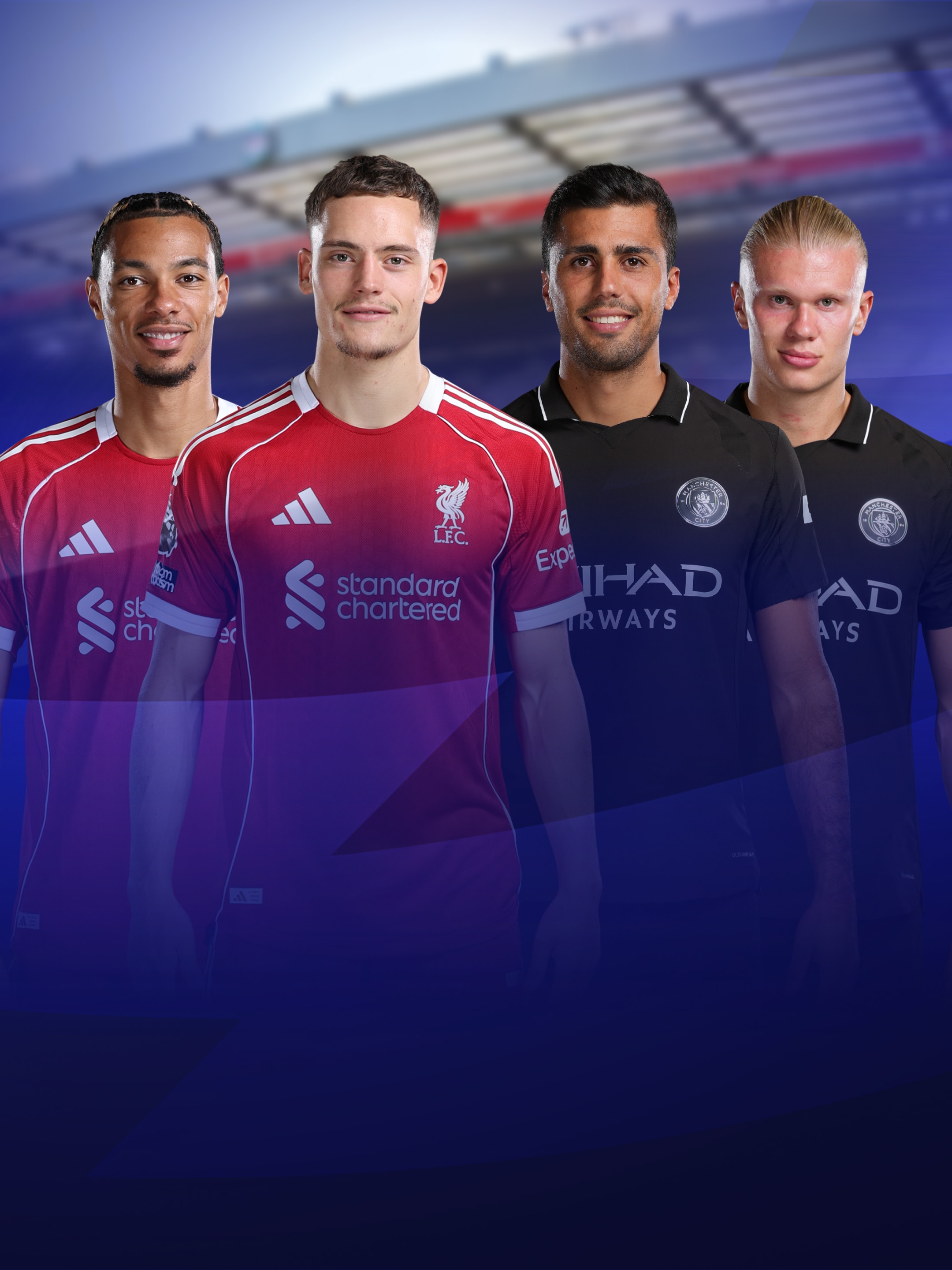 Jeweils zwei Spieler von FC Liverpool und Manchester City